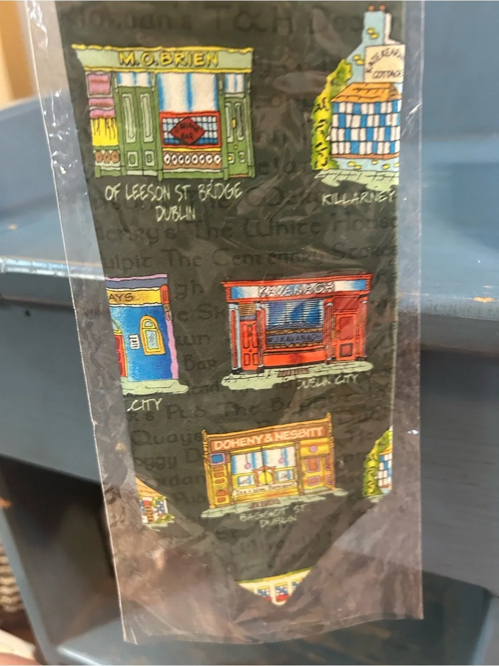 Cara Craft Men's Dark Green Novelty Tie with Colorful Shopfront Motif - Ireland